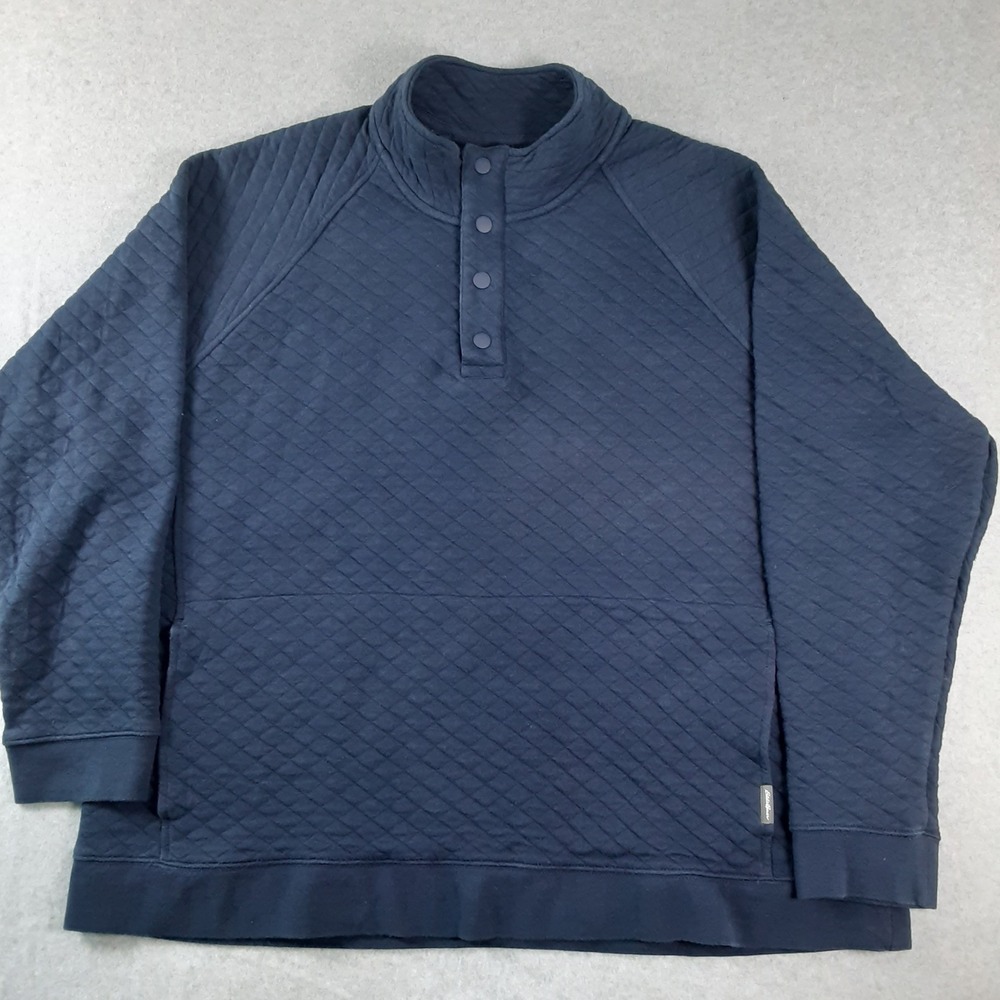 Eddie Bauer Mens XXL Quilted Snap Mock Neck Pullover Navy Blue EM32LK917
